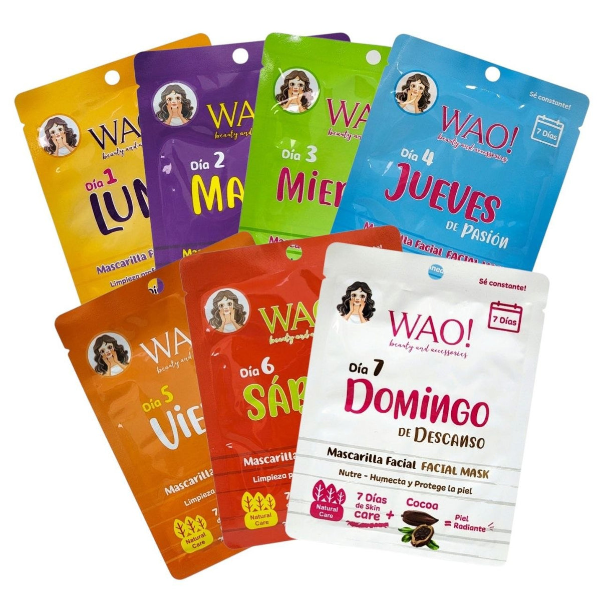 MASCARILLAS FACIALES RUTINA SEMANAL HIDRATAR Y RENOVAR LA PIEL WAO! 7X25G