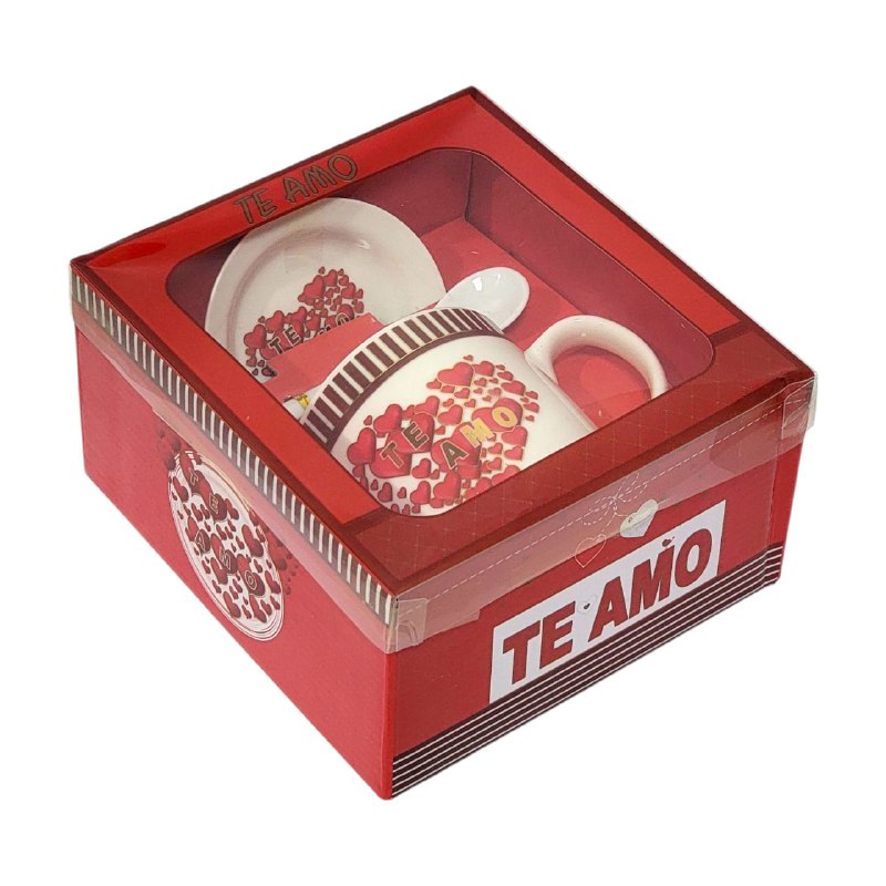 TAZA EN SET DE REGALO CON TEMATICA TE AMO 3PCS BENELI HOME
