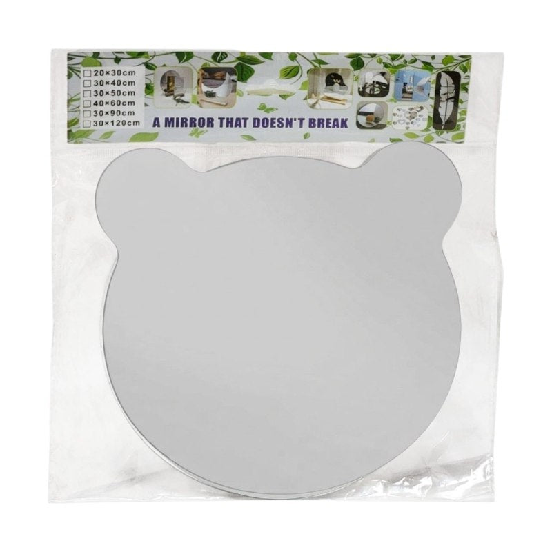 ESPEJO DECORATIVO ADHESIVO EN FORMA DE OSO ACRILICO IRROMPIBLE PARA PARED 26X26CM