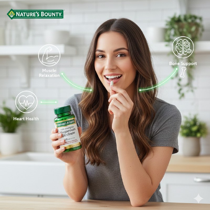 VITAMINAS EN CAPSULAS DE GLICINATO DE MAGNESIO PARA LA RELAJACION MUSCULAR NATURES BOUNTY 60UND