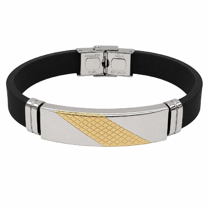 PULSERA DE ENCHAPE PARA CABALLERO, DISEÑO LINEA DORADA 21CM