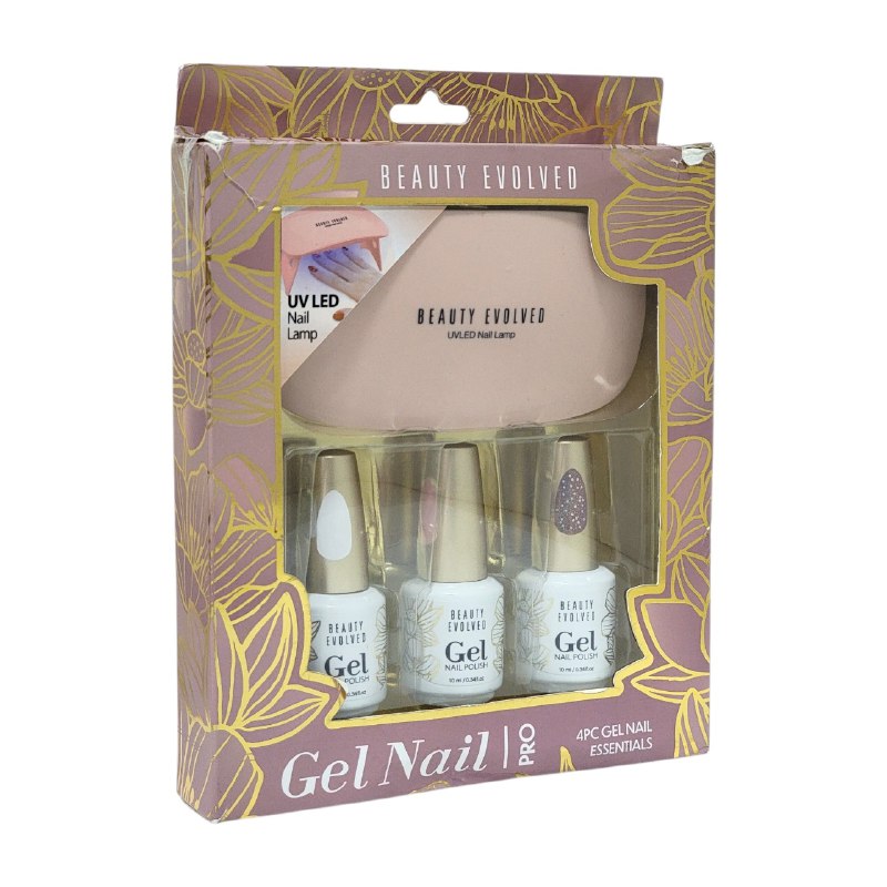 ESMALTE DE UÑAS EN SET DE 4 PIEZAS GEL PRO, 3 ESMALTES DE GEL Y LAMPARA UV LED BEAUTY EVOLVED