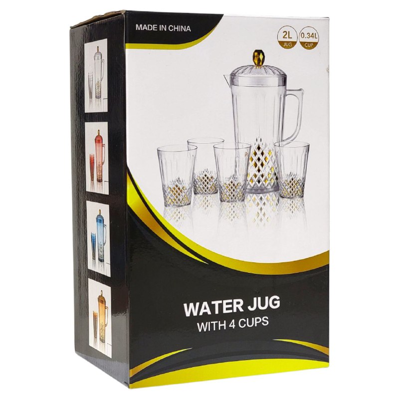 RECIPIENTE PICHEL JARRA DE ACRILICO PARA JUGO, ETC, DE 2 LITROS CON 4 VASOS WATER JUG