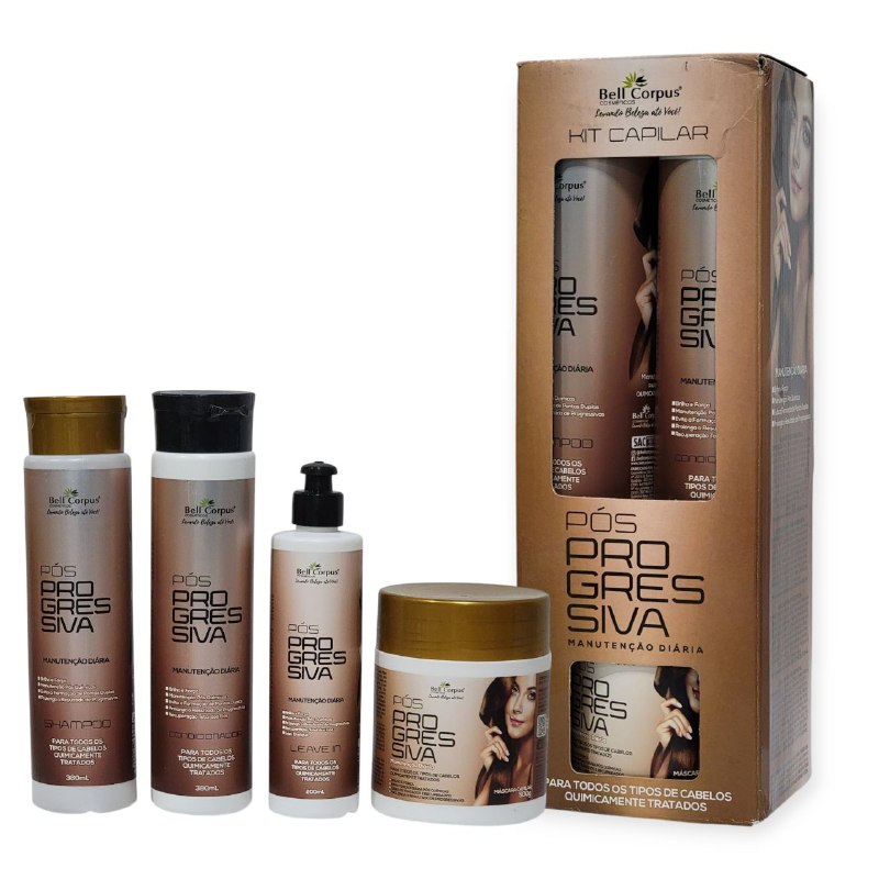 SET DE CUIDADO PARA EL CABELLO PARA TODO TIPO DE CABELLO TRATADO QUIMICAMENTE POS PROGRESIVA BELL CORPUS COSMETCIS