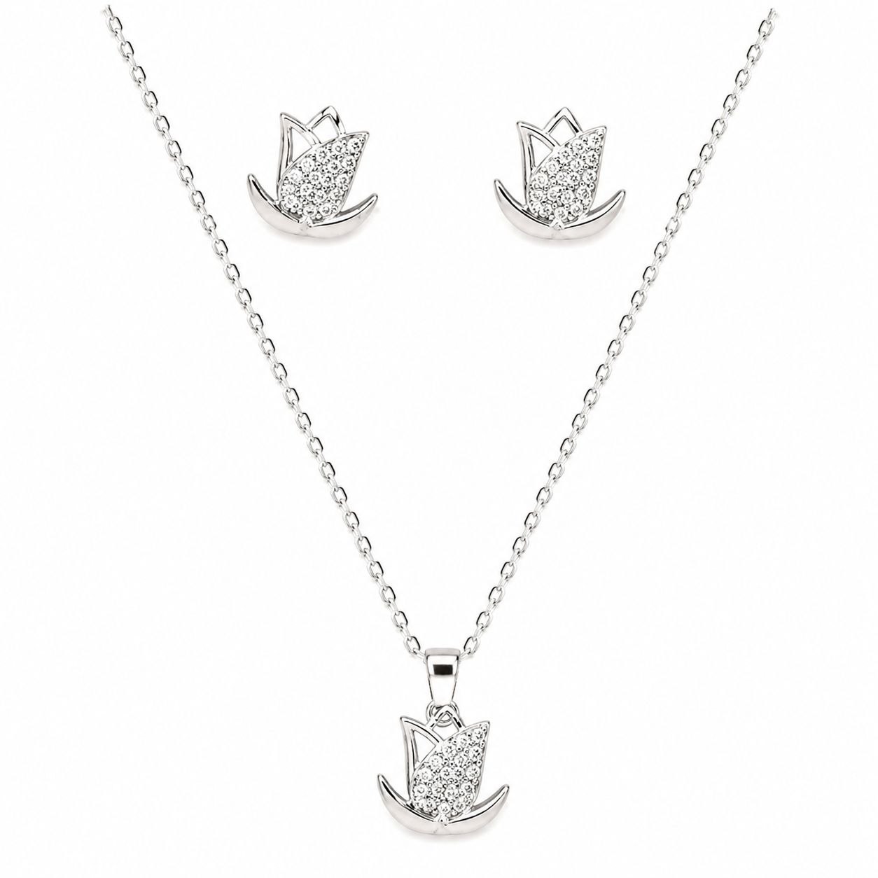 SET DE ENCHAPE PARA DAMA CON DISEÑO DE FLOR DE TULIPÁN CON PAVÉ DE CRISTALES