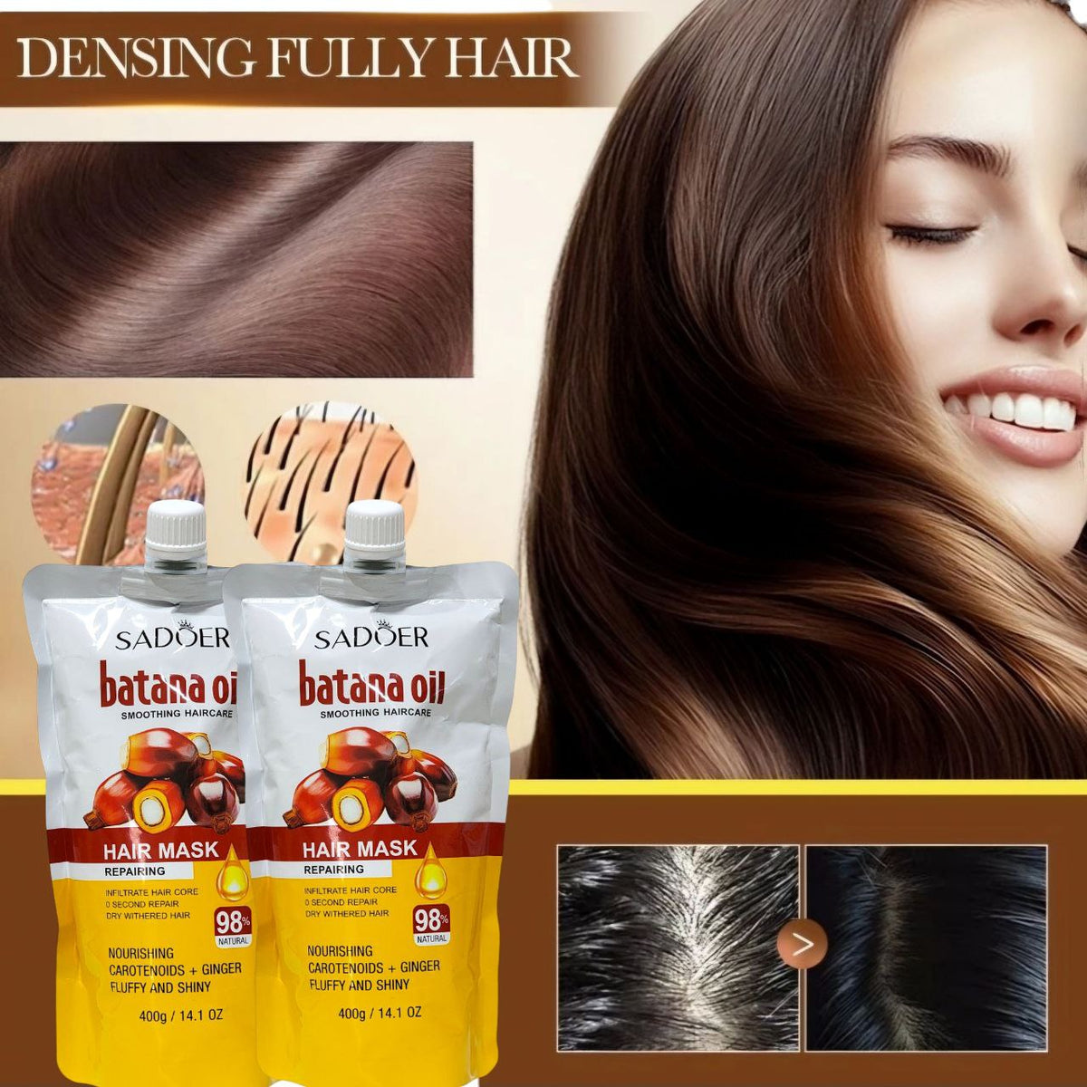 MASCARILLA PARA EL CABELLO ALISADORA Y REVITALIZANTE CON ACEITE DE BATANA Y EXTRACT DE JENGIBRE SADOER 400G