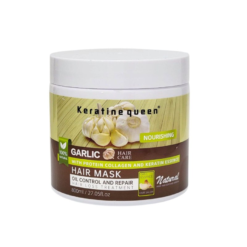 MASCARILLA PARA EL CABELLO CON AJO PARA LA PERDIDA DEL CABELLO, CONTROL DE GRASA Y REPARACION NATURAL KERATINE QUEEN 800ML