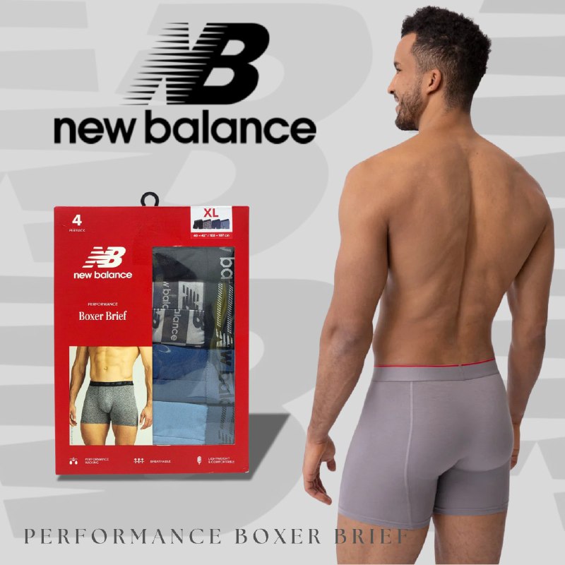 ROPA INTERIOR PARA CABALLERO NEW BALANCE BOXER BRIEF 4 UNIDADES TALLA XTRA LARGE 40-42 (XL)