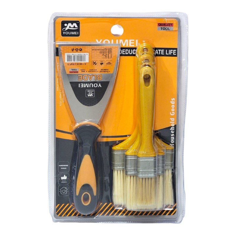 HERRAMIENTAS EN SET DE 4 PIEZAS PARA PINTAR TU HOGAR FACILMENTE ESPATULA Y 3 BROCHAS YOUMEI