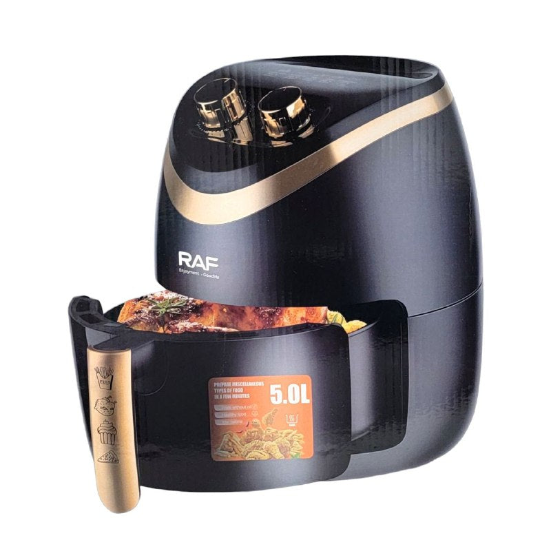 MAQUINA FREIDORA DE AIRE, HORNO DE AIRE CALIENTE, GRILL Y FREIDORA, 1500W, CIRCULACION AIRE 360 GRADOS, FACIL DE LIMPIAR, CAPACIDAD 5L RAF AIR FRYER