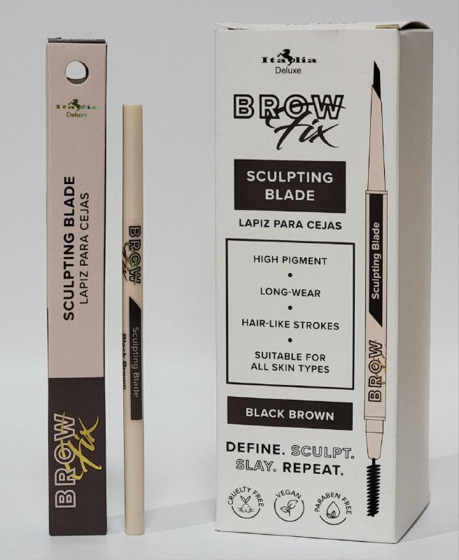 LAPIZ DE CEJAS DOMINA LOS PELOS SUELTOS CON PRECISION, BROCHA PARA CEPILLAR Y DIFUMINAR ITALIA DELUXE BROW FIX TONO 01 BLACK BROWN
