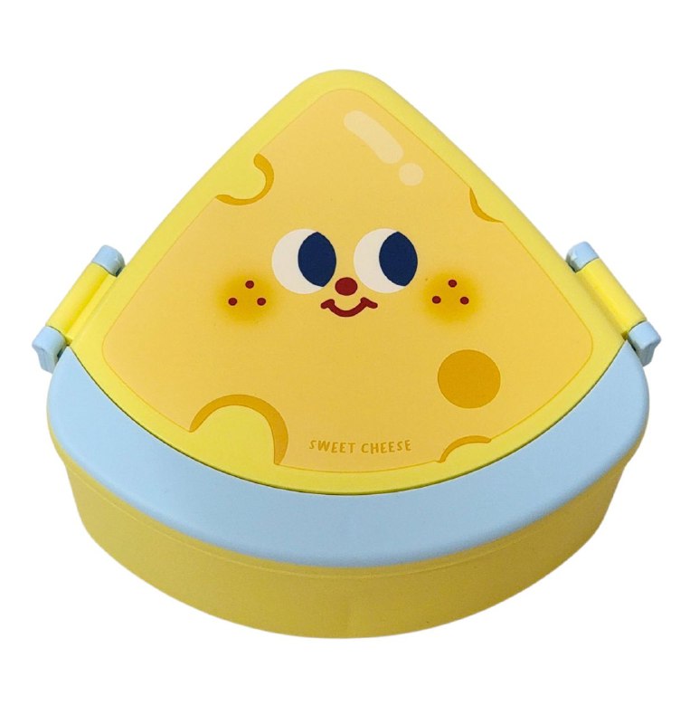 LONCHERA EN FORMA DE QUESO CON SEPARADOR Y CUBIERTOS PARA NIÑOS