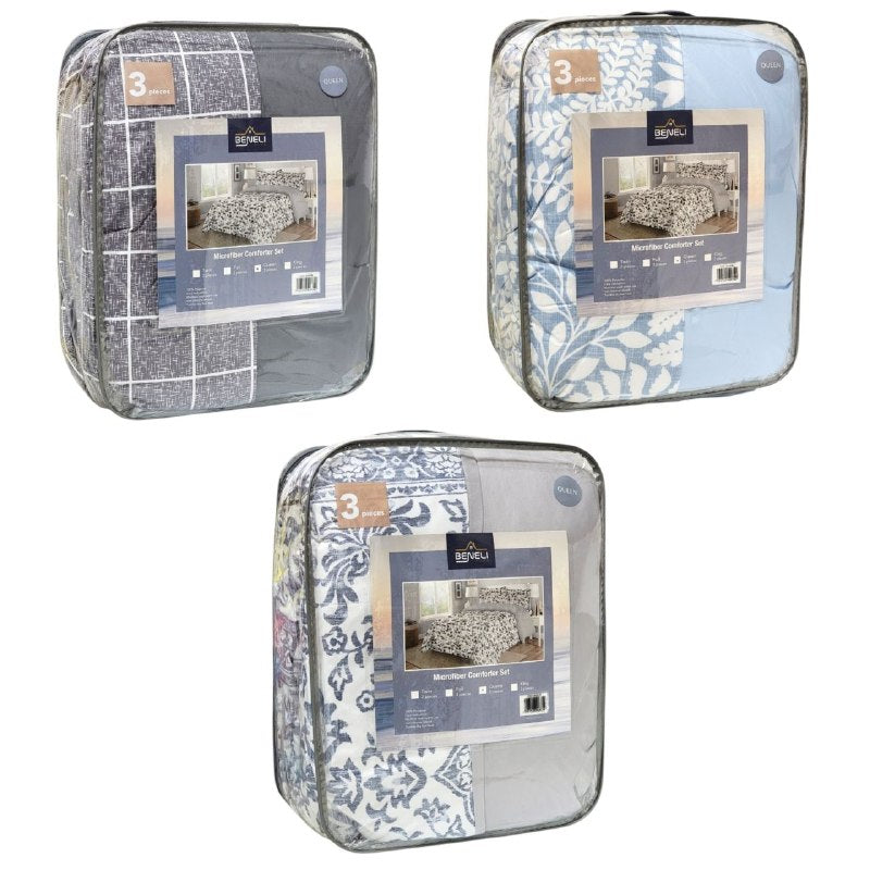 JUEGO DE EDREDON REVERSIBLE DE TAMAÑO QUEEN DE 3PCS BENELI HOME