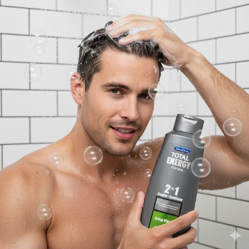 SHAMPOO Y ACONDICIONADOR 2 EN 1 PARA HOMBRES CON CAFEIA FRESCA MENTOLADA REVITALIZANTE XTRACARE 750ML