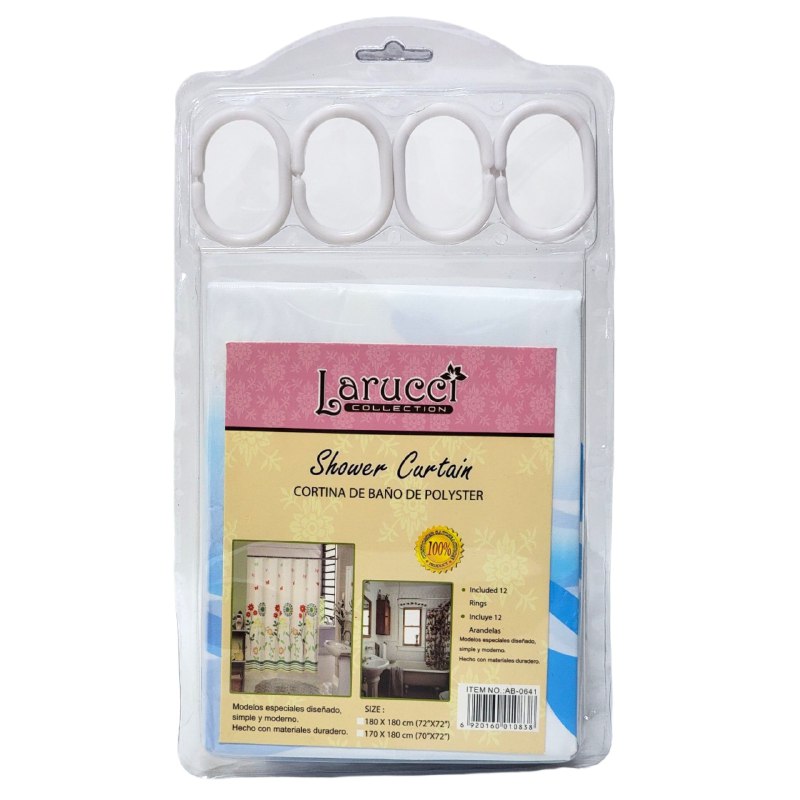 CORTINA DE DUCHA DE POLYSTER, SIMPLE Y MODERNO CON 12 ARANDELAS Y MATERIALES DURADEROS 180X180CM LARUCCI SHOWER CURTAIN 16 ESTILOS