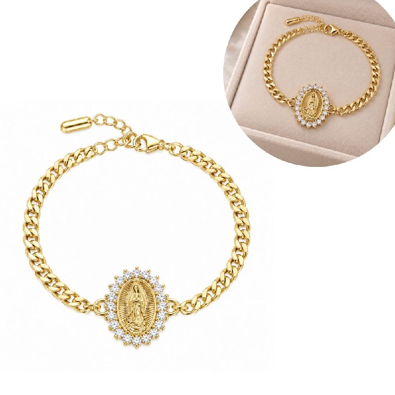 PULSERA DE ENCHAPE PARA DAMA CON DISEÑO DE LA VIRGEN 16CM
