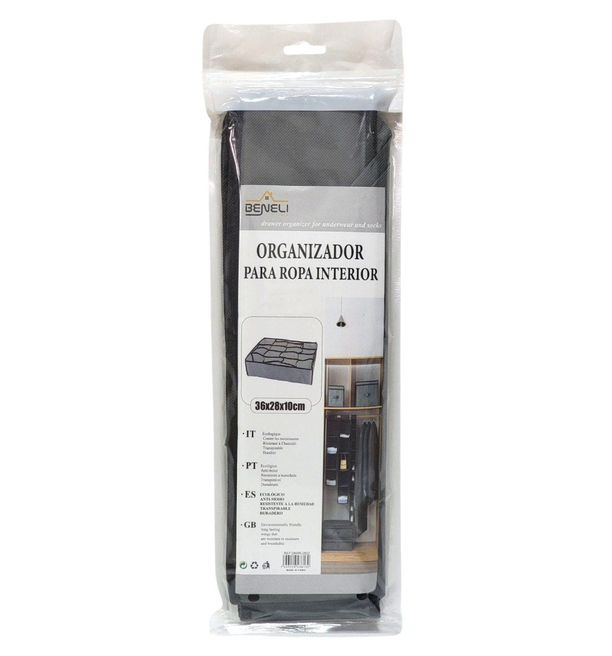 ORGANIZADOR CAJA DE ALMACENAMIENTO DE 16 COMPARTIMIENTOS FIJOS 36X298X10CM, PARA FAJAS, ROPA INTERIOR, CALCETINES Y MAS BENELI HOME