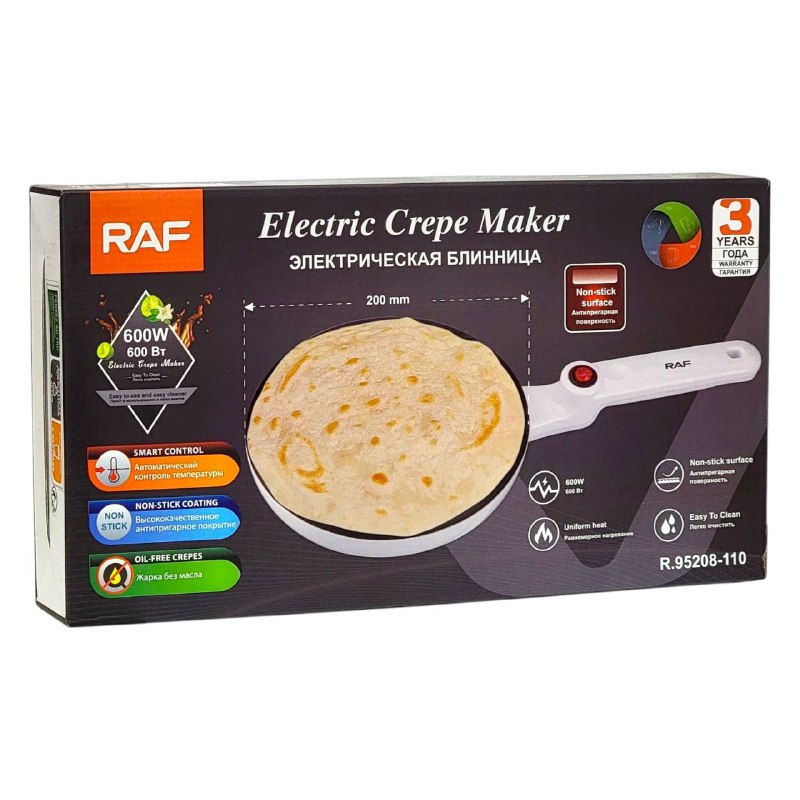 MAQUINA CREPERA ELECTRICA, SARTEN PARA HACER PANQUEQUES Y CREPAS, CONTROL INTELIGENTE, CONTROL AUTOMATICO DE TEMPERATURA, RECUBRIMIENTO ANTIADHERENTE RAF 20CM