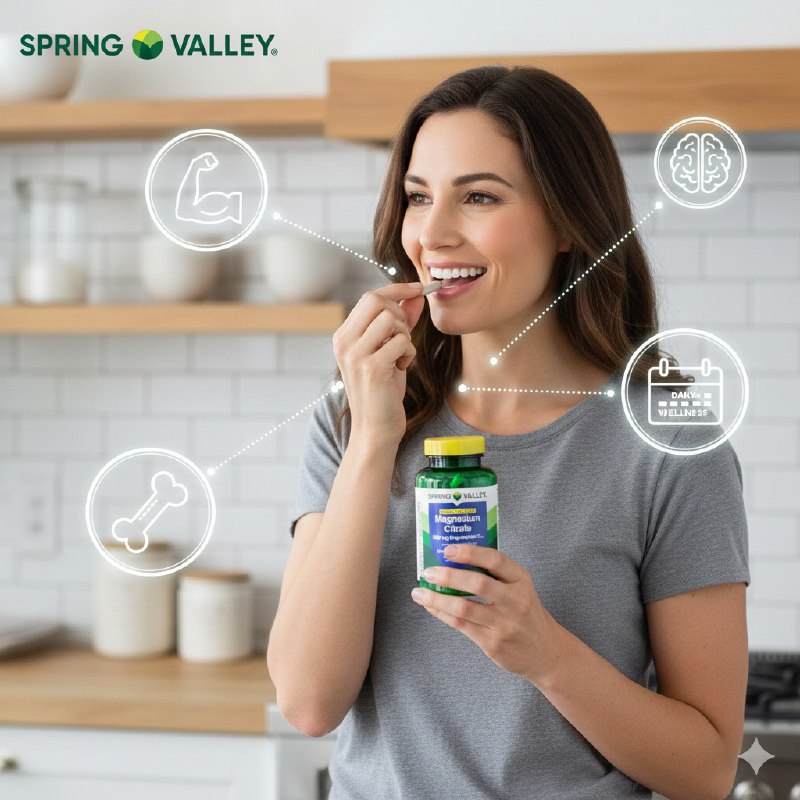VITAMINAS EN CAPSULAS DE CITRATO DE MAGNESIO PARA LA SALUD OSEA Y MUSCULAR SPRING VALLEY 100UND