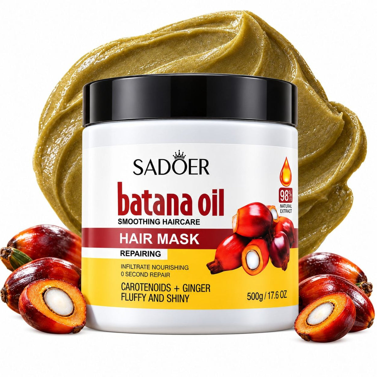 MASCARILLA PARA EL CABELLO DE REPARACION PROFUNDA CON ACEITE DE BATANA CAROTENOIDES Y EXTRACTO DE JENJIBRE SADOER 500G