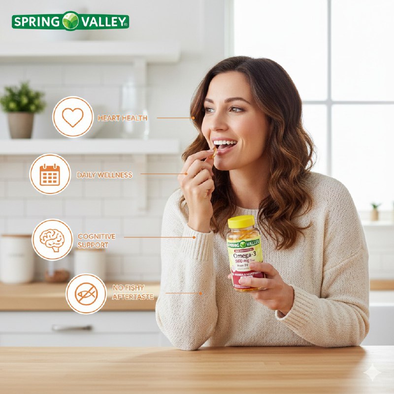 VITAMINAS EN CAPSULAS DE OMEGA 3 SABOR A LIMON PARA CIRCULACION Y SALUD GENERAL SPRING VALLEY 60UND