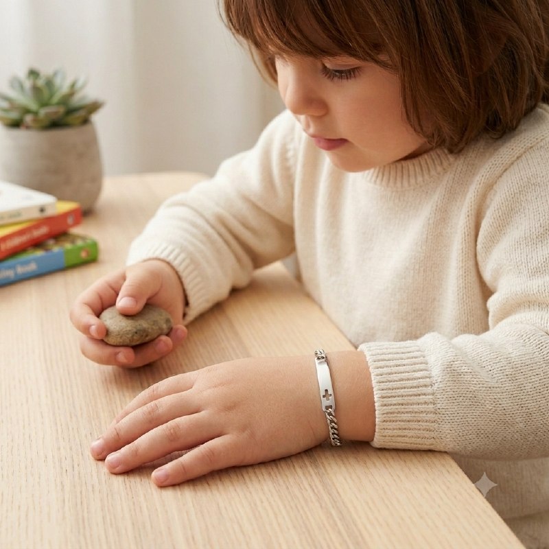 PULSERA DE ENCHAPE PARA NIÑA CON DISEÑO DE CRUZ 4CM
