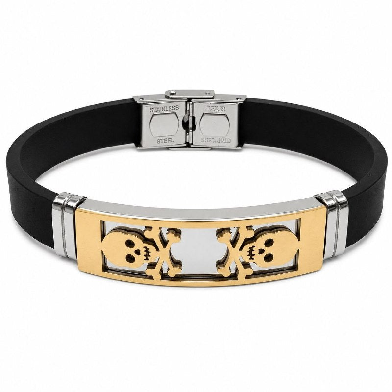 PULSERA DE ENCHAPE PARA CABALLERO, DISEÑO CALABERAS 21CM