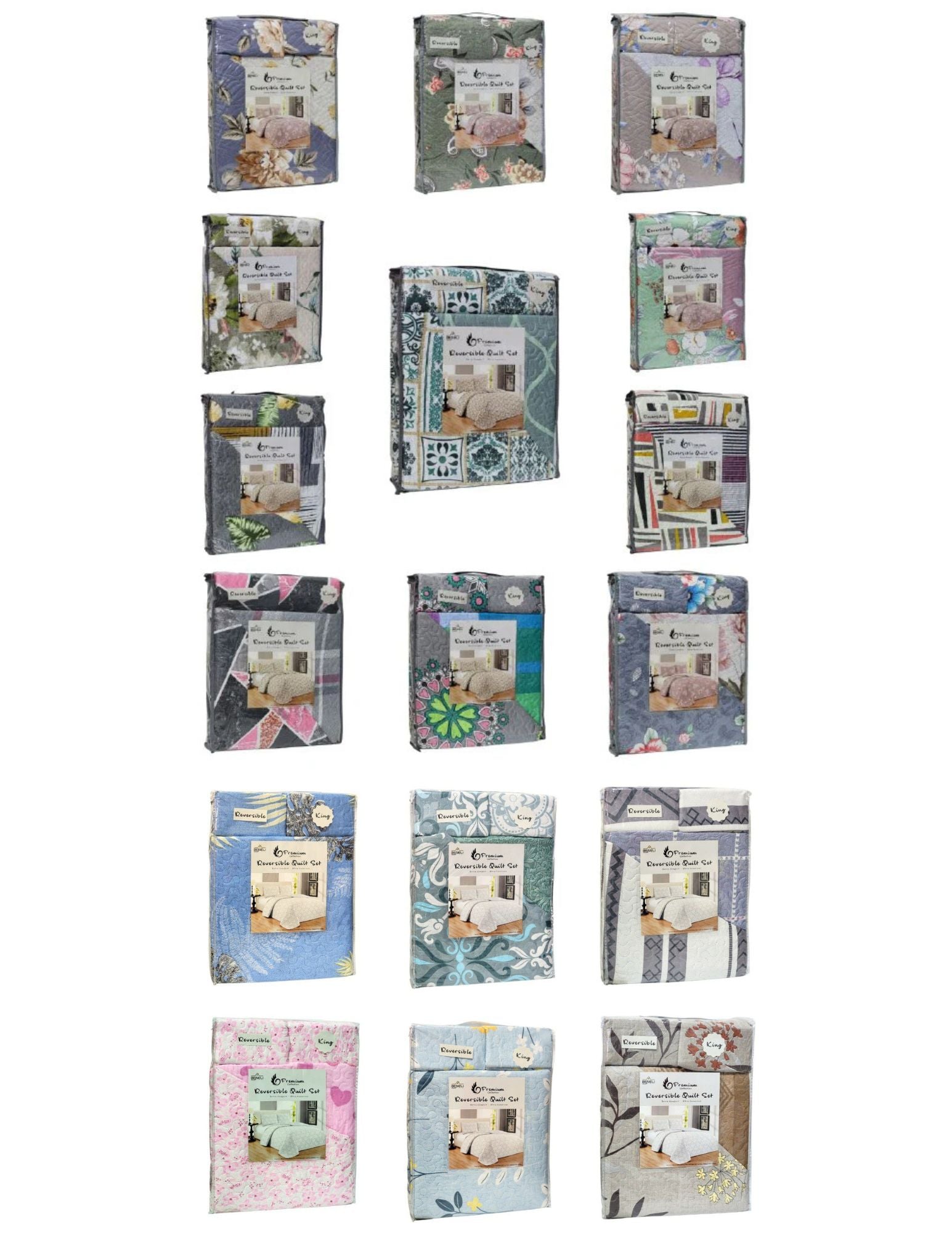 JUEGO DE SABANAS CAMERA TIPO EDREDON REVERSIBLE DE 3 PIEZAS KING BENELI HOME 17 ESTILOS