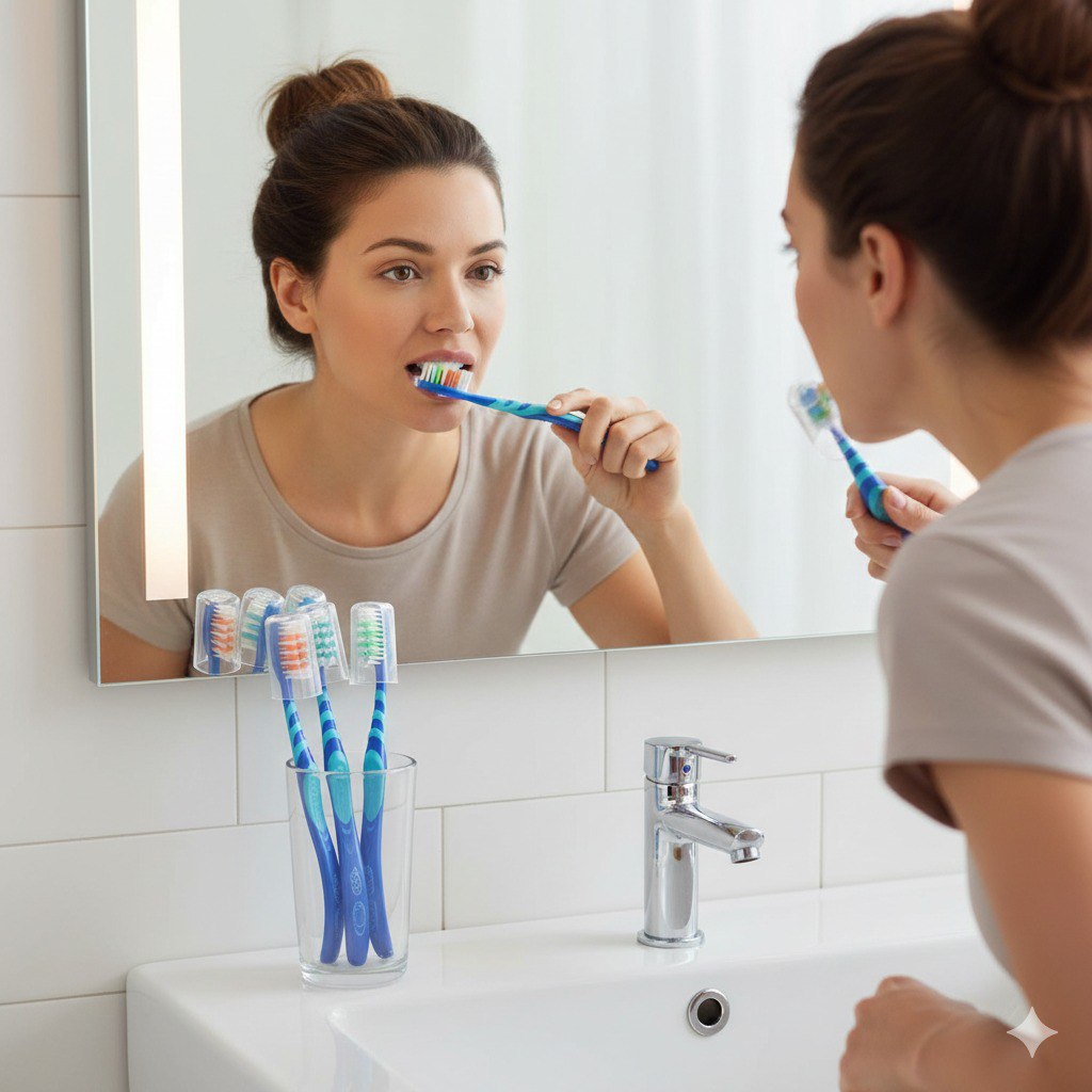 SET DE CEPILLOS DE DIENTES CON PROTECTORES 6PCS DENTAL PLUS 19CM