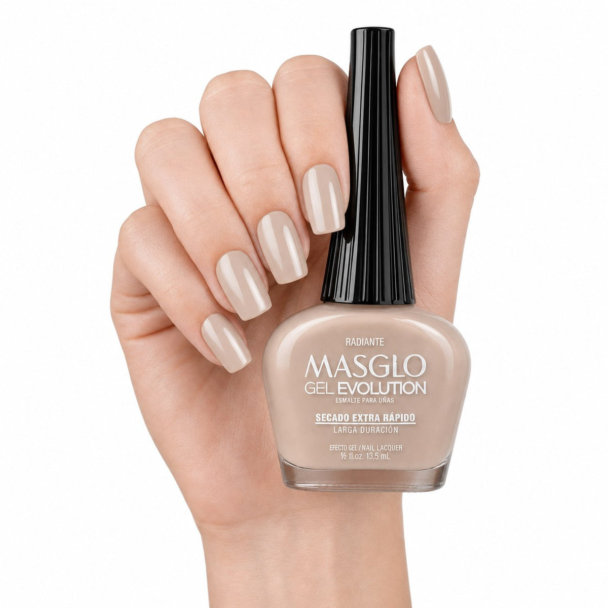 ESMALTE DE UÑAS CON EFECTO GEL DE SECADO EXTRA RÁPIDO MASGLO GEL EVOLUTION PASO 2 "ESTILO RADIANTE" 13.5 ML