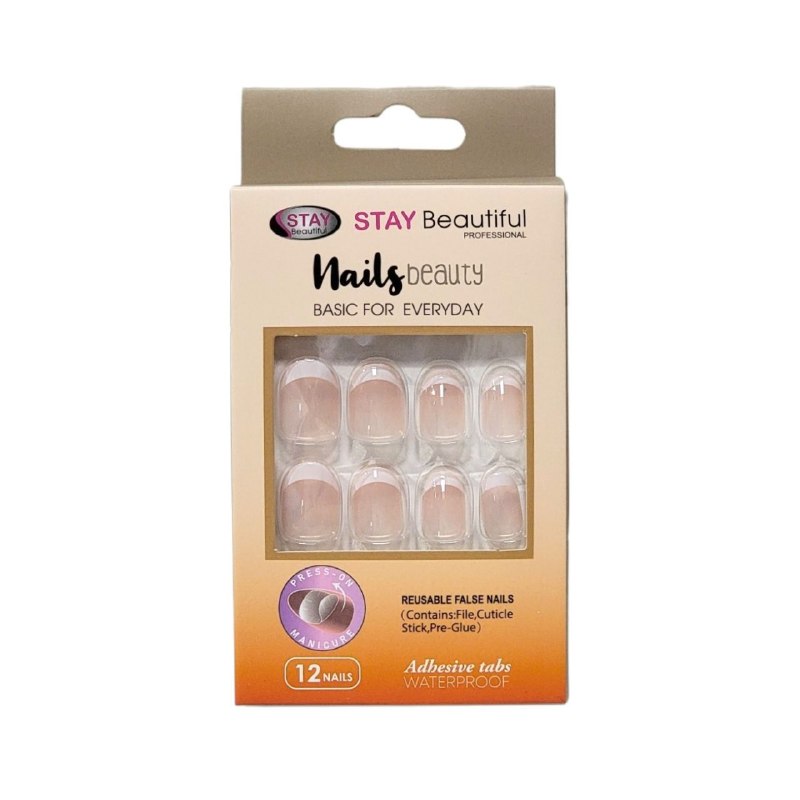 UÑAS POSTIZAS REUTILIZABLES CON DISEÑOS CLASICOS DE USO DIARIO STAY BEAUTIFUL 12PCS