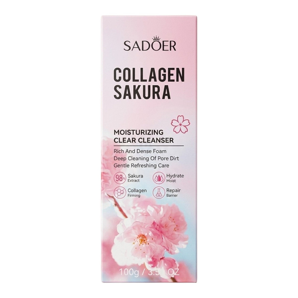 GEL LIMPIADOR FACIAL TRANSPARENTE E HIDRATANTE CON EXTRACTO DE FLOR DE CEREZO Y COLAGENO SADOER 100G
