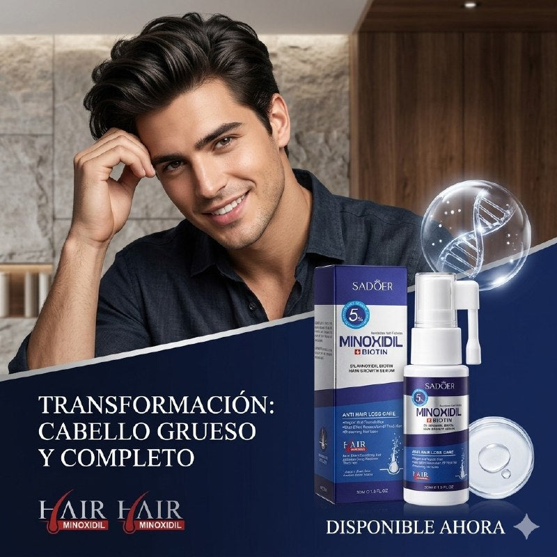 SUERO PARA EL CABELLO PARA HOMBRES CON MINOXIDIL 5% Y BIOTINA ANTICAIDA SADOER 30ML