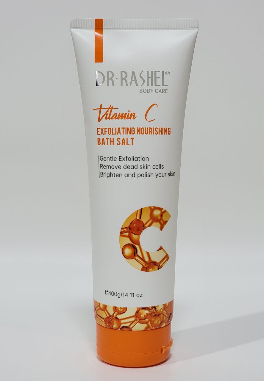 GEL DE DUCHA SAL DE BAÑO NUTRITIVA EXFOLIANTE CON VITAMINA C, PIEL SUAVE, MAS RADIANTE Y TERSA AL TACTO DR RASHEL BODY CARE 400G