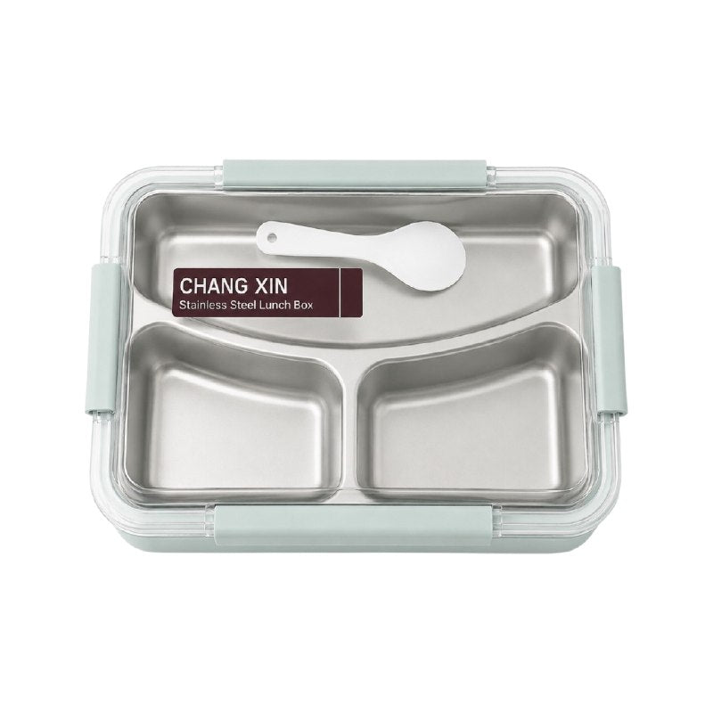 LONCHERA DE ACERO INOXIDABLE DE 3 COMPARTIMIENTOS CON CUCHARA CHANG XIN MEDIDAS 24.5X26CM