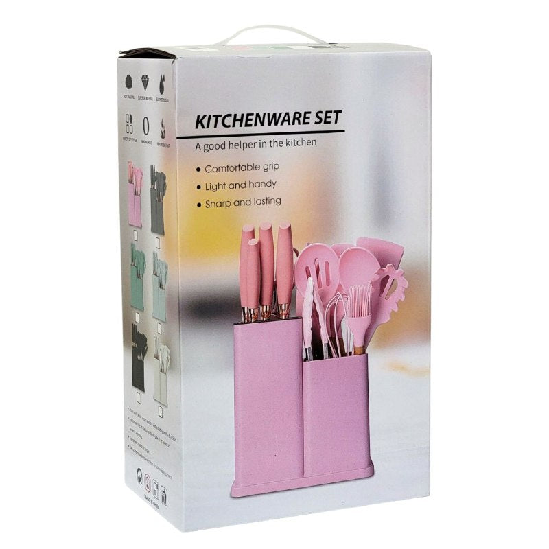 JUEGO DE CUCHILLOS DE COCINA CON UTENSILIOS Y TABLA DE PICAR 18PCS