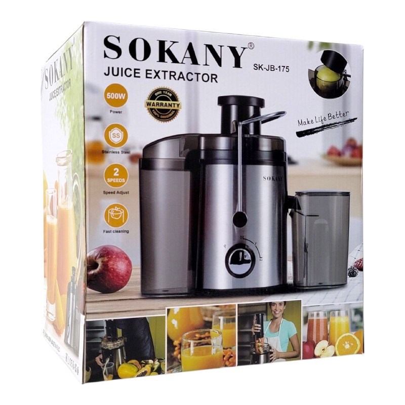 EXPRIMIDOR DE JUGO DE ACERO INOXIDABLE CON 2 VELOCIDADES 800W SK-JB-175 SOKANY 800ML