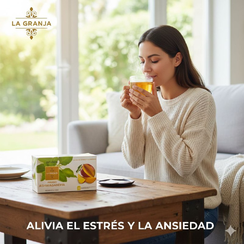 TE DE MANGO ASHWAGANDHA MEZCLADO CON HIERBAS Y MANGO ALIVIA EL ESTRES Y ANSIEDAD HERBAL TEA LA GRANJA 25UND