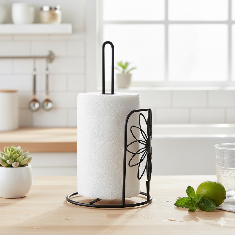 SOPORTE DE ALMACENAMIENTO PARA PAPEL TOALLA DE COCINA DE METAL NEGRO MATE