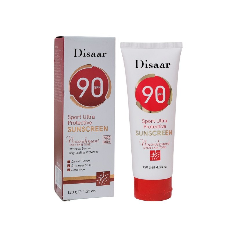 PROTECTOR SOLAR EN CREMA DEPORTIVO PARA ROSTRO Y CUERPO DE EXTRACTO DE ZANAHORIA SPF90 DISAAR 120G