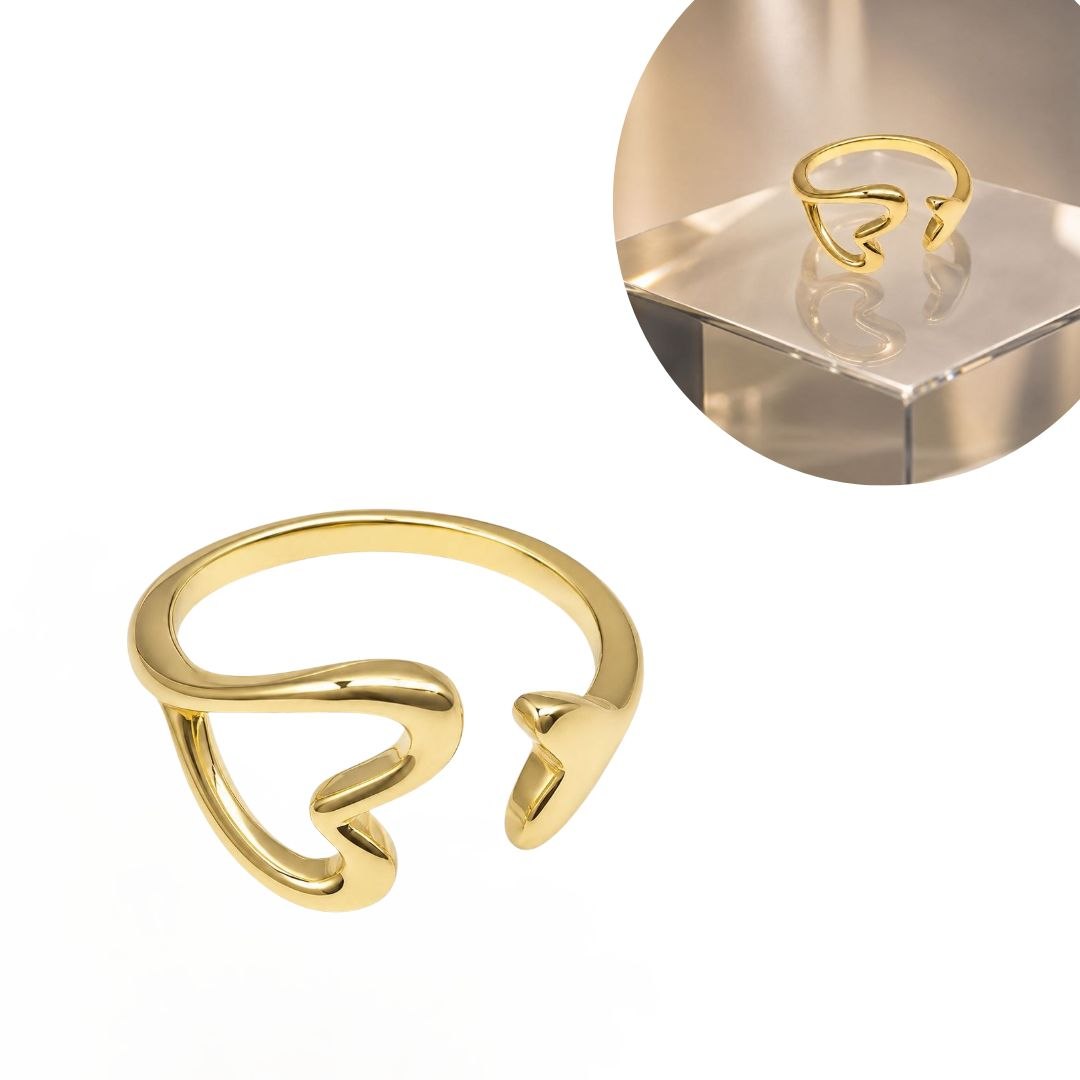 ANILLO DE ENCHAPE PARA DAMA ABIERTO SILUETA CORAZÓN ESTILO MINIMALISTA