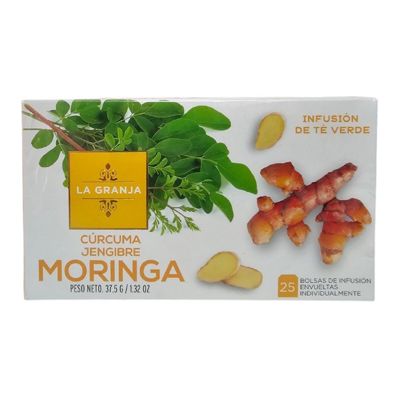 TE VERDE INFUSION DE CURCUMA JEENGIBRE Y MORINGA PARA REDUCIR LA INFLAMACION Y ANTIOXIDANTE LA GRANJE 25UND