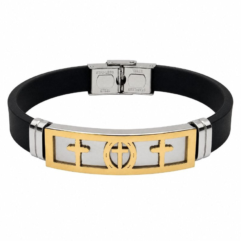 PULSERA DE ENCHAPE PARA CABALLERO, TRES CRUCES 21CM