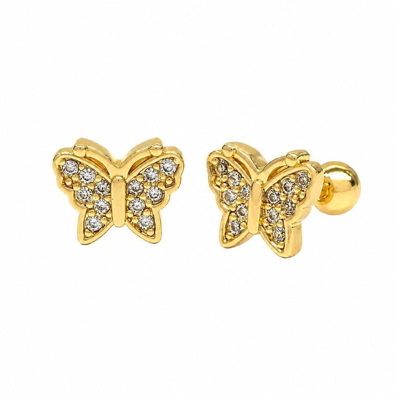 ARITOS DE ENCHAPE PARA DAMA CON DISEÑO MARIPOSA 2CM