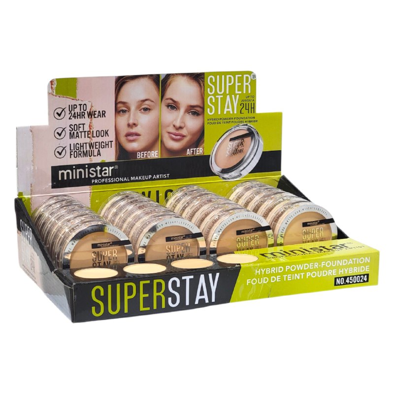 BASE DE MAQUILLAJE EN POLVO HIBRIDA ASPECTO MATE DE LARGA DURACION MINISTAR 8G (DUPE DE MAYBELLINE)