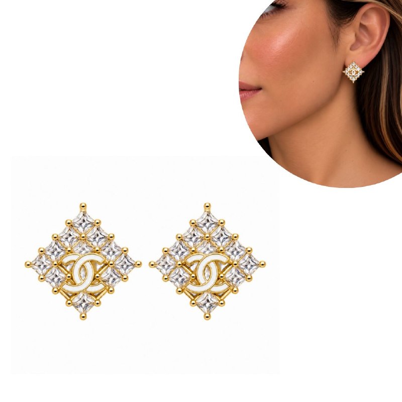ARITOS DE ENCHAPE PARA DAMA CON DISEÑO DE ROMBO CHANEL 2CM