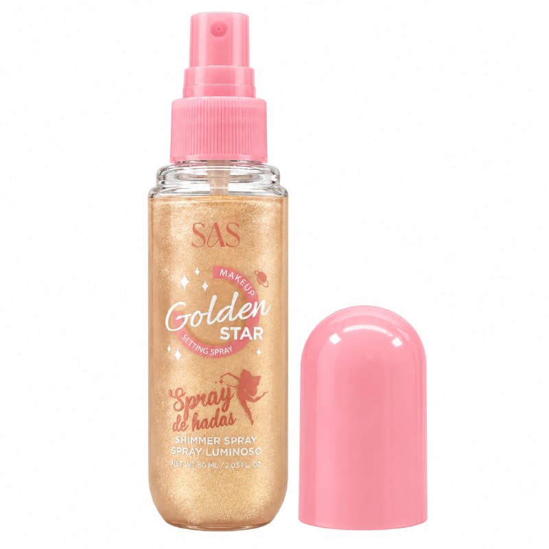 SPRAY FIJADOR DE MAQUILLAJE CON DESTELLOS DE BRILLO SAS 80ML