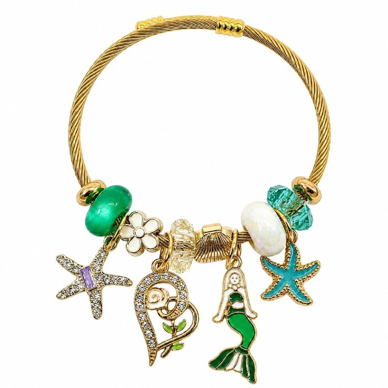 PULSERA DE ENCHAPE PARA DAMA CON DISEÑO DE ESTRELLA, CORAZON, SIRENA Y ESTRELLA 6CM
