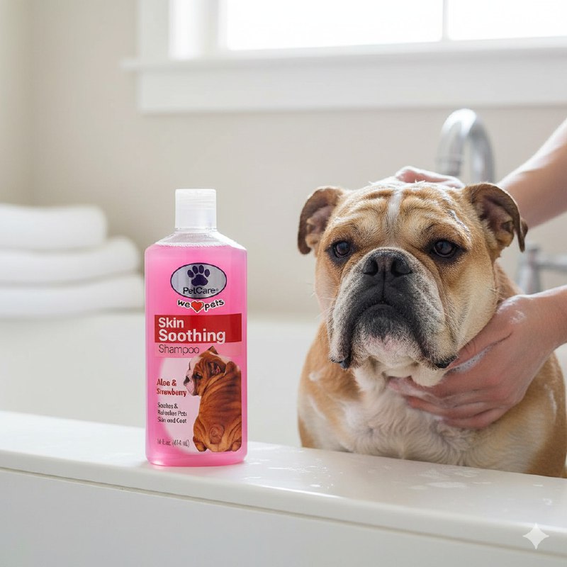 SHAMPOO PARA PERROS QUE RELAJA LA PIEL CON ALOE Y FRESA, ALIVIA IRRITACIONES PETCARE 414ML