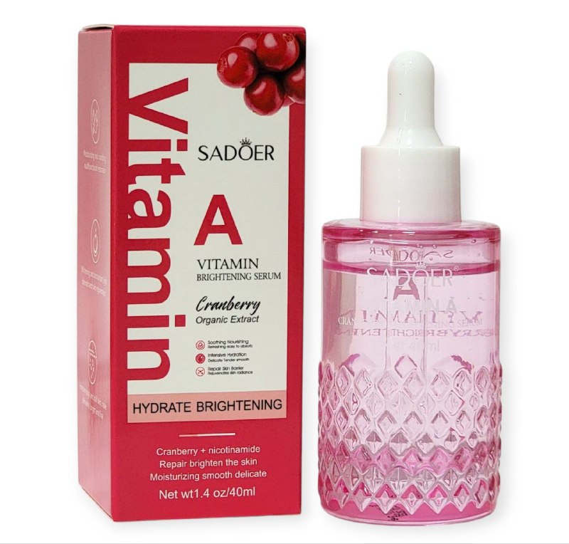 SUERO FACIAL VITAMINA A, ILUMINADOR CON VITAMINAS DE EXTRACTO ORGANICO DE ARANDANO, CALMANTE, NUTRITIVO Y REFRESCANTE DE FACIAL ABSORCION, HIDRATACION SUAVE SADOER 40ML
